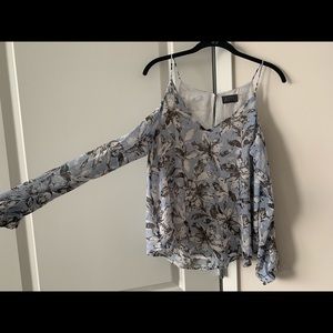 Chiffon floral open shoulder long sleeve shirt